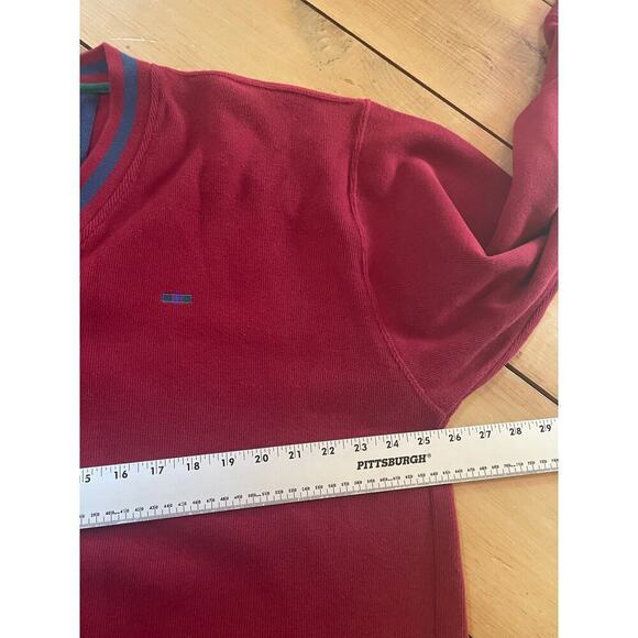 Alexander Julian Colours V-neck Men's Sweater. Deep red. Blue Trim. Size XL - Picture 3 of 5